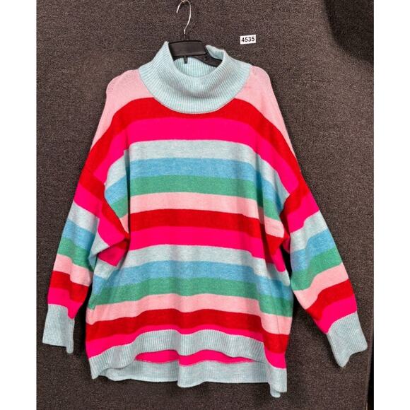 Cabana by Crown & Ivy Tunic Sweater Womens Size XL Multicolor Striped Mock Neck - Picture 1 of 6